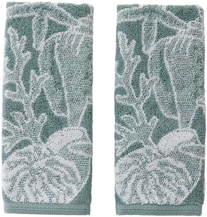 SKL Home South Seas Shell Hand Towel Set-2pc, 100% Cotton, Teal/White