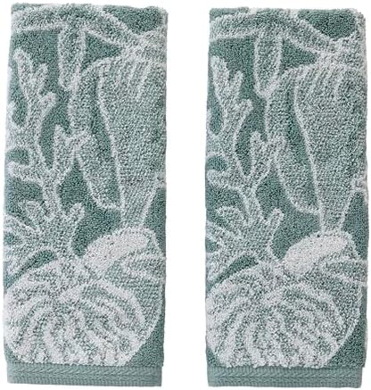 SKL Home South Seas Shell Hand Towel Set-2pc, 100% Cotton, Teal/White