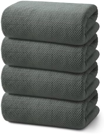 REDKISS 4 Pack Premium Bath Towels, Plush Coral Fleece Towels for Bathroom, Extra Large Bath Towels Set of 4 (35 x 70 in), Super Soft Highly Absorbent Shower Towels for Spa, Gym, Travel, Dark Gray