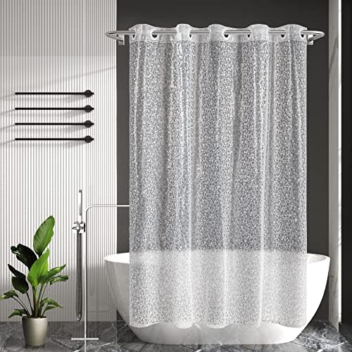 No Hook Shower Curtain or Liner, Standard Size 71 x 74, Pebble