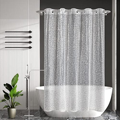 No Hook Shower Curtain or Liner, Standard Size 71 x 74, Pebble