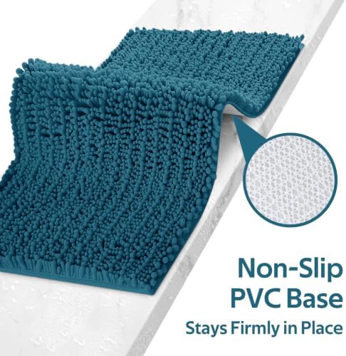 ACCUMTEK Upgrade Extra Large Teal Blue Bathroom Rug Set 3 Pieces Ultra Soft, Thick Absorbent Bath Mats, Non Slip Chenille Toilet Mat for Bathroom, Bedroom, Kitchen