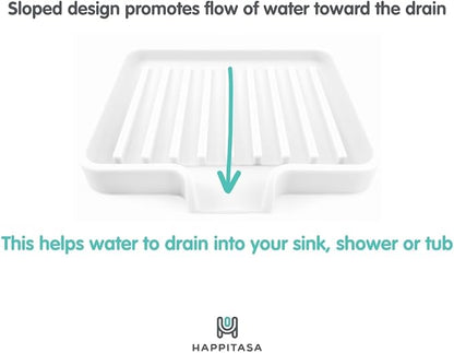 Silicone Soap Dish Tray and Sponge Holder with Drain Chute, Rectangular, Kitchen and Bathroom Sink Organizer (Black, 5.2"x4" (Set of 2), 7.2 Ounces)