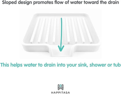 Silicone Soap Dish Tray and Sponge Holder with Drain Chute, Rectangular, Kitchen and Bathroom Sink Organizer (Smoky Blue, 5.2"x4" (Set of 2), 7.2 Ounces)