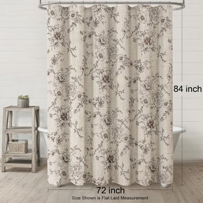 Farmhouse Floral Vintage Shower Curtain for Bathroom, Brown and Tan Taupe