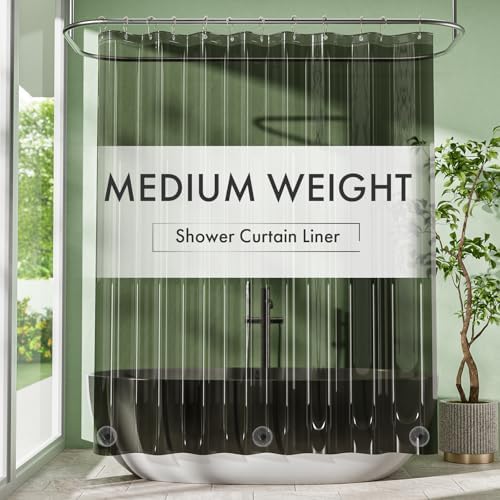 Amazer Shower Curtain Liner 72x72, Plastic Shower Liner PEVA Medium Weight Inside Shower Curtains for Bathroom with Rustproof Grommets, Clear Black