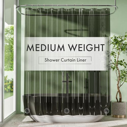Amazer Shower Curtain Liner 72x72, Plastic Shower Liner PEVA Medium Weight Inside Shower Curtains for Bathroom with Rustproof Grommets, Clear Black