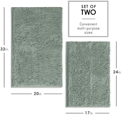 Hearth & Harbor Bathroom Rugs, Chenille Bath Mat - Machine Washable Bath Mats for Bathroom Non-Slip Backing Rubber, Quick Dry Bathroom Mat, 17 x 24 + 20 x 32 - Ice Green