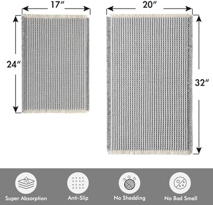 MIULEE Set of 2 Waffle Bathroom Rugs LightGrey&Cream 17"x24"+20"x32"
