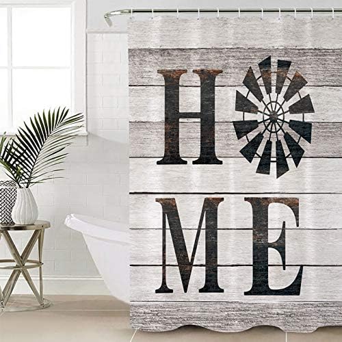 Shower Curtain Bathroom Set Rustic Farm Windmill Home Quotes Waterproof Shower Curtains with Grommets Hooks Chic Wooden Plank Privacy Bath Curtain for Bathtub Decor 72x78in