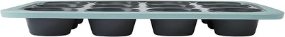 Chicago Metallic 12-Cup Silicone Muffin Pan, Blue - Nonstick Cupcake Baking Pan with Wire-Reinforced Rim, Oven Safe to 428F, Dishwasher Safe, 14.6 x 10.43 Inches