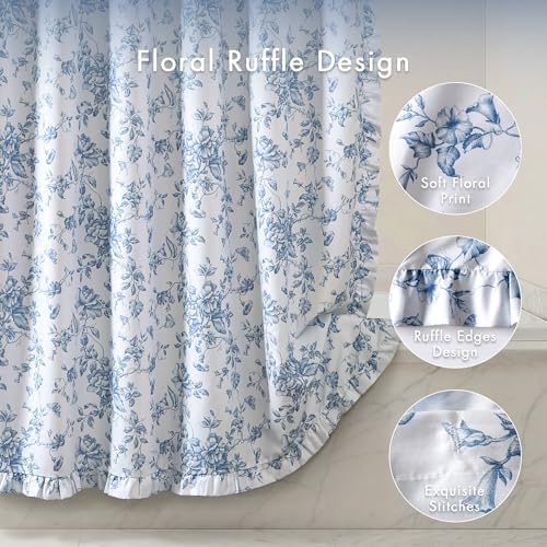 Madison Park Adele Floral Ruffle Shower Curtain Set, Blue, 72x84