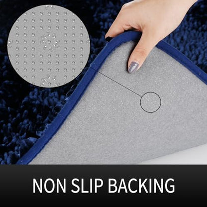 Yimobra Long Bathroom Rug Non Slip 44x24 Inch, Extra Thick Soft Absorbent Chenille Bath Mat, Machine Washable Quick Dry Bath Rugs for Bathroom Floor, Tub and Shower, Home Decor Accessories, Navy Blue