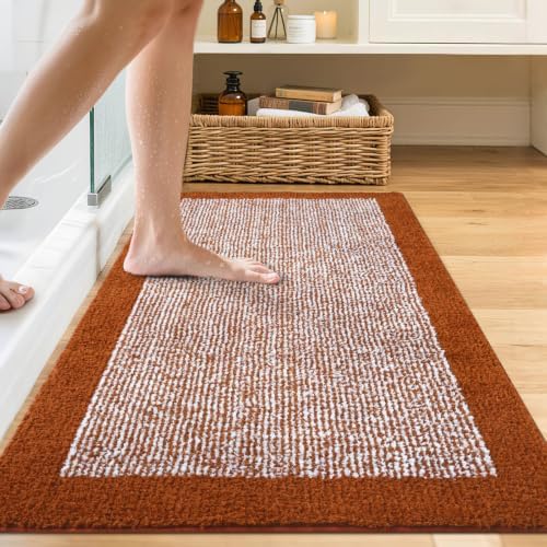 48x24 Bathroom Rugs Non Slip Washable, Soft Absorbent Bath Mat Coral Orange