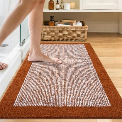 48x24 Bathroom Rugs Non Slip Washable, Soft Absorbent Bath Mat Coral Orange
