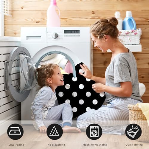 Polka Dots Shower Curtain, Black White Waterproof Fabric Shower Curtain for Bathroom with Modern Abstract Geometric Circle Bath Curtain Decor with Hooks, Machine Washable, 48''Wx72''L