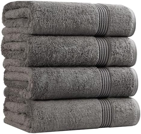 SUPERIOR Egyptian Cotton Bath Towel Set, Towels for Home Bathroom, Master, Guest Bath, Decor Essentials, Quick Dry, Absorbent, Large Body Towels, Spa, Hotel, Resort, Adult, Kids, Set of 4, Charcoal