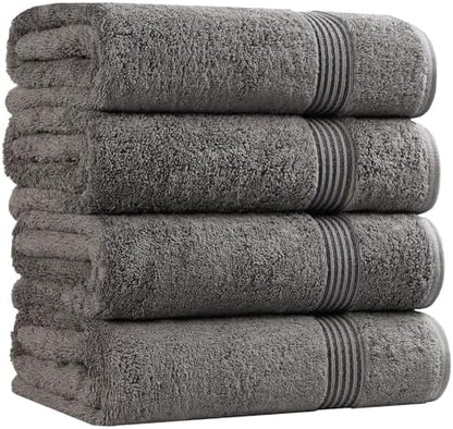 SUPERIOR Egyptian Cotton Bath Towel Set, Towels for Home Bathroom, Master, Guest Bath, Decor Essentials, Quick Dry, Absorbent, Large Body Towels, Spa, Hotel, Resort, Adult, Kids, Set of 4, Charcoal