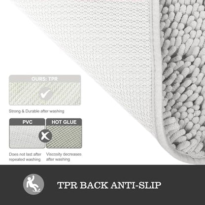Yeaban Chenille Light Gray Bathroom Rug 20"x32", Non-Slip Rubber Backing
