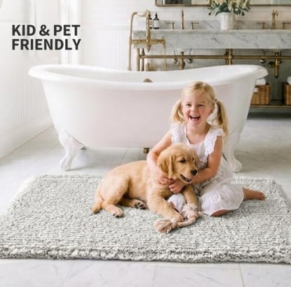 ILANGO Grey and White Toilet Rugs U Shaped 22" × 24" Non Slip & Super Absorbent Extra Thick Soft, Washable Bath Mats for Bathroom Floor, Microfiber Plush Shaggy Contour Bath Rugs for Toilet,Dry Quick
