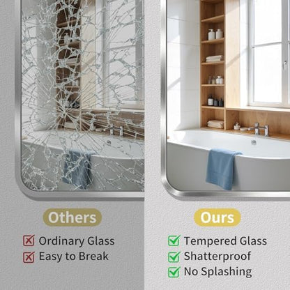 Bathroom Mirror for Wall, 30"x40" Black Bathroom Mirror for Over Sink, Shatterproof Tempered Glass Vanity Mirror with Anti-Rust Aluminum Alloy Frame, Hang Horizontally or Vertically, Silver