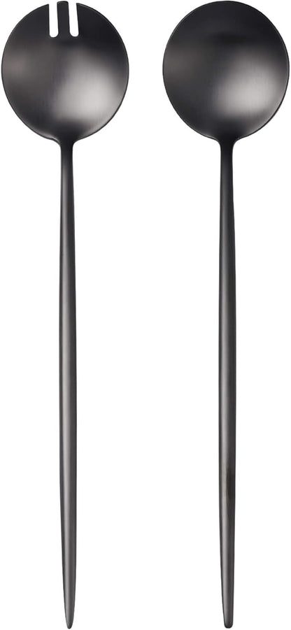 Lemeya Black Salad Serving Utensils,Serving Spoons Stainless Steel,2Pcs Long Handle Salad Servers 11.42 Inch,Salad Utensils for Serving,Matte Finish,Dishwasher Safe