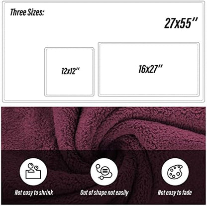 MOONQUEEN Ultra Soft Microfiber Coral Velvet Towel Set - Quick Drying, 2 Bath Towels, 2 Hand Towels, 2 Washcloths - Burgundy, 6 Pcs