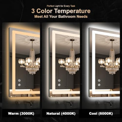 Delma 24x40 LED Bathroom Vanity Mirror with Lights, Anti-Fog, Dimmable