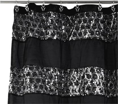 Zahari Home Sinatra Bathroom Shower Curtain Glamorous Bling Fabric Shower Curtain, 72"x70", Black
