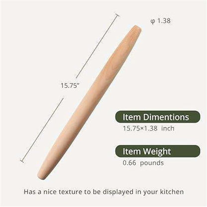 Wooden Rolling Pin for Baking Beech Wood French Rolling Pin Tapered Rolling Pin for Fondant Pie Crust Cookie Pastry Pizza Bread Non Stick Dough Roller 15.75-Inch