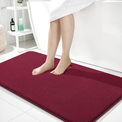 OLANLY Memory Foam Bathroom Runner Rugs 44x24, Absorbent Long Mat, Burgundy