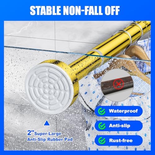 Ausemku Shower Curtain Rod - 32-43 Inch Rustproof Tension Rod, Non-Slip Spring Design, No Drilling Adjustable Curtain Rod for Bathroom, Kitchen, and Closet（Gold）