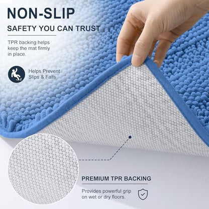 Smiry Thick Chenille Bathroom Runner Rugs 47x17, Bath Mat, Cornflower Blue