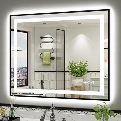44x36 Inch LED Bathroom Mirror with Black Frame, Backlit & Front Lit