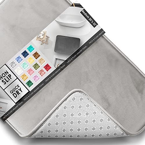 Clara Clark Bathroom Rugs, Velvet Memory Foam Bath Mat, Non-Slip, Machine Washable Bath Rugs - Dries Quickly, Ultra Soft Plush Bath Mats for Bathroom, 20 x 32, Silver