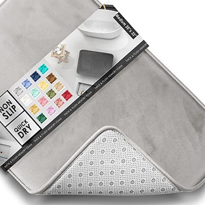 Clara Clark Bathroom Rugs, Velvet Memory Foam Bath Mat, Non-Slip, Machine Washable Bath Rugs - Dries Quickly, Ultra Soft Plush Bath Mats for Bathroom, 20 x 32, Silver