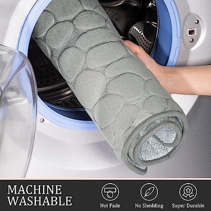 YIHOUSE Bathroom Rugs Mat Set, Memory Foam Bath Mat 3 Piece Gray
