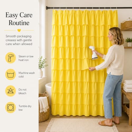 Yellow Shower Curtain for Bathroom, 72 X 72 Inch, Cascading Ruffle Design