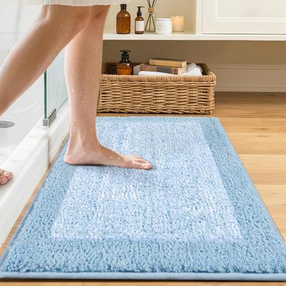 Bathroom Rugs 30x20 Non Slip Washable, Soft Absorbent Bath Mat Light Blue