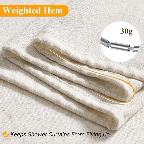 Naturoom Linen Shower Curtain 92 Inch Long for Bathroom Beige 1 Panel