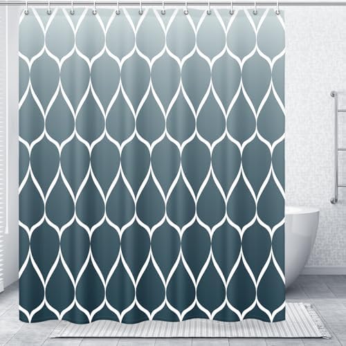 Gelbchu Geometric Shower Curtain for Bathroom, Ombre Aegean Blue, 72x72
