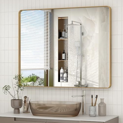 40x30 Inch Gold Bathroom Vanity Mirror