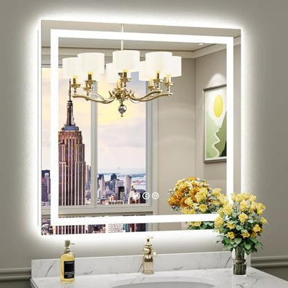 Briivue 36x36 Inch Inch LED Bathroom Mirror with Lights, Front and Backlit