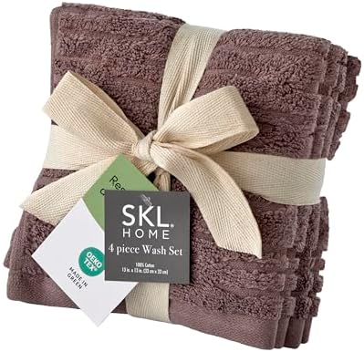 SKL Home CloudSoft Washcloth Set, 4-Piece, 100% Cotton Luxury, Soft Plum