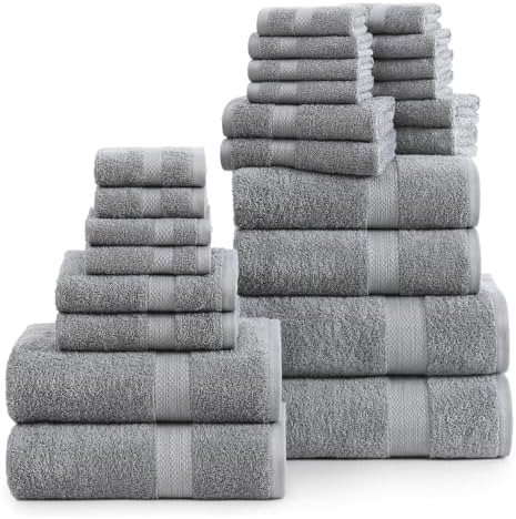 LANE LINEN Towel Set Soft Absorbent Quick Dry 100% Cotton 24 Piece - Grey