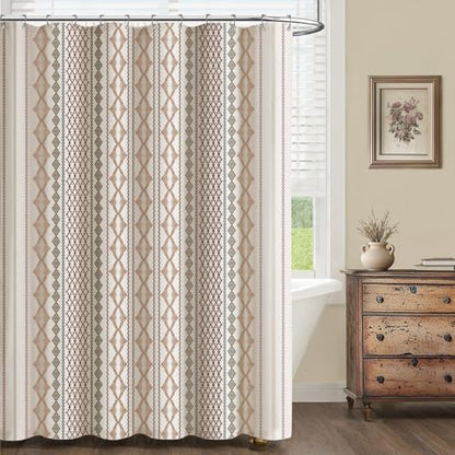 Beige Boho Linen Shower Curtain,72" W x 78" L