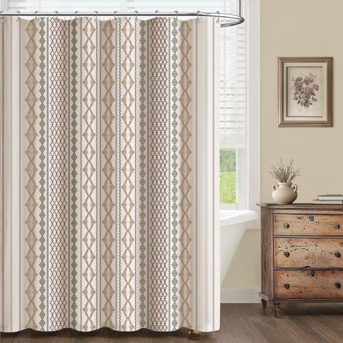 Beige Boho Linen Shower Curtain,72" W x 84" L