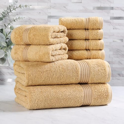 Superior Egyptian Cotton 8-Piece Towel Set, Assorted Towels for Home Bathroom, Guest Bath Decor Essentials, Includes 2 Bath, 4 Hand, 2 Face Towels/Washcloths, Quick Dry, Absorbent, Gold