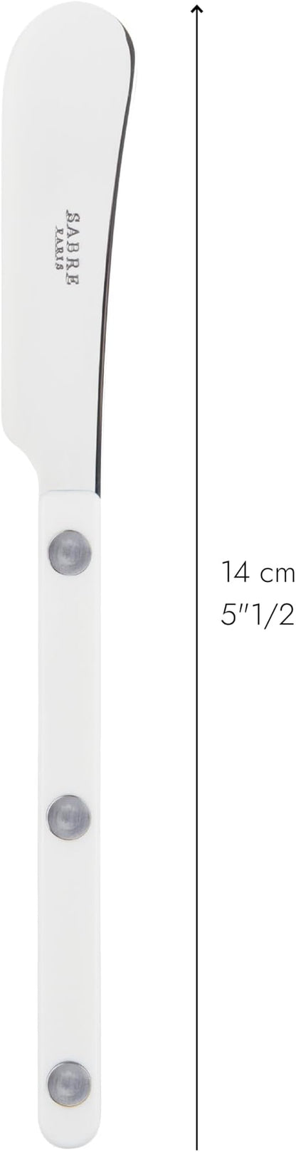Sabre Paris - Set of 2 Spreader Knives 5.5 inches - Bistrot Collection - Perfect for Butter, Tapenades, Spreads - Stainless Steel & Nylon - Dishwasher Safe - White - Brilliant Finish