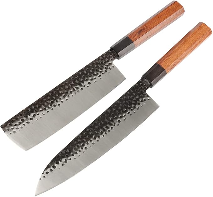 MASALONG 8 inch Hammered Chef Knife Set Kni240 8Cr18Mov Extremely Sharp Cooking Knife (8 inch Chef's knife)
